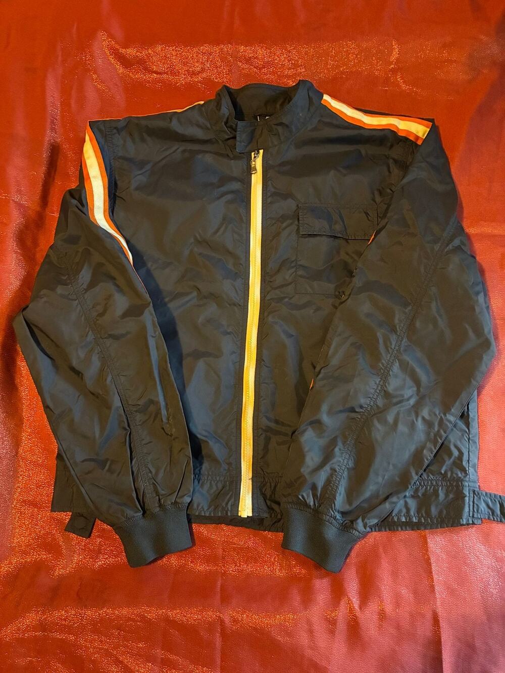 Black Orange Stripe Windbreaker Jacket Mens Zipper Bomber Track Top Retro90s